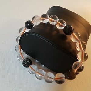 Clear & Black Stretch Beaded Stretch Braclet 9"